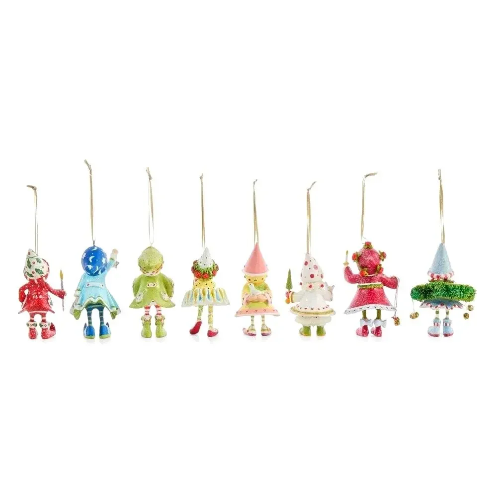 New Mackenzie-Childs Patience Brewster Dash Away Elves Mini Ornaments Set of 8